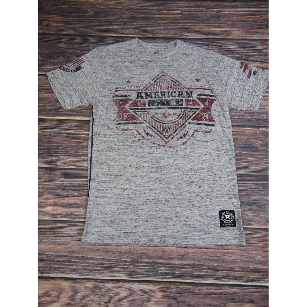 American Fighter Mens Medium Training T Shirt UFC MMA Gym Workout Gray Red